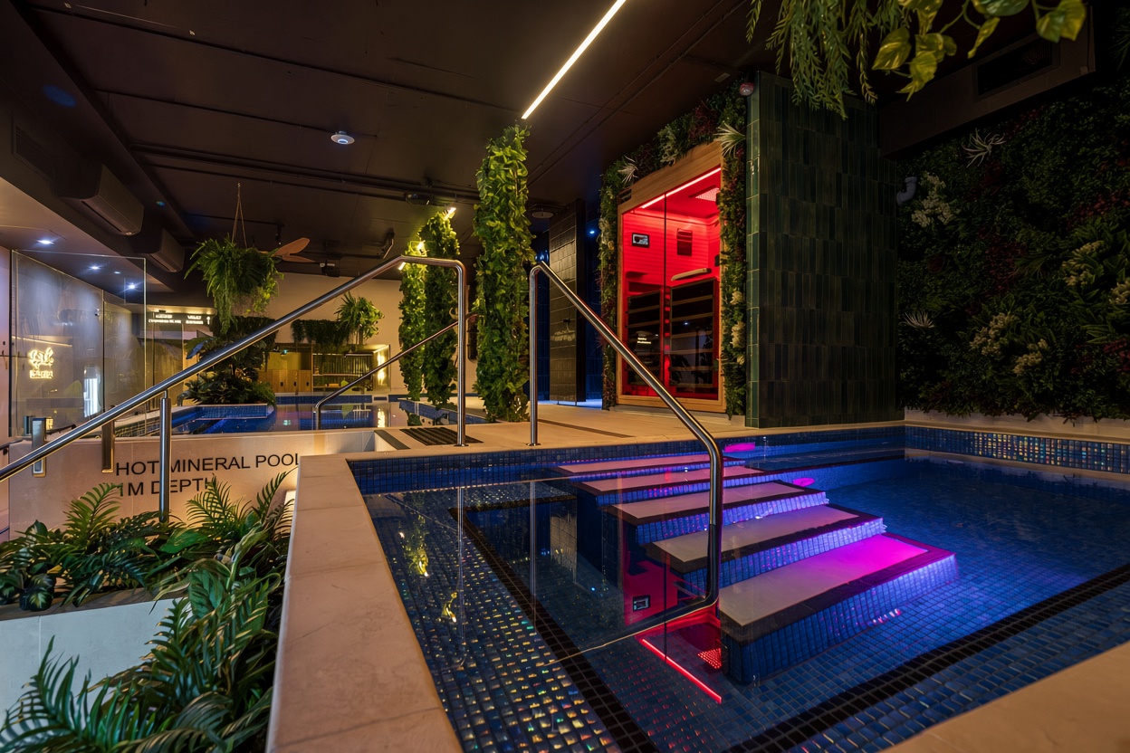 Hot mineral pool and cold plunge zone
